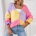 Load image into Gallery viewer, Color Block Ruffle Cardigan Long Mid Weight Yellow N5Z684
