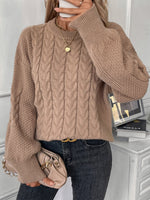 Load image into Gallery viewer, Cable Round Sweater Mid Heavy Khaki Off White N5Z825
