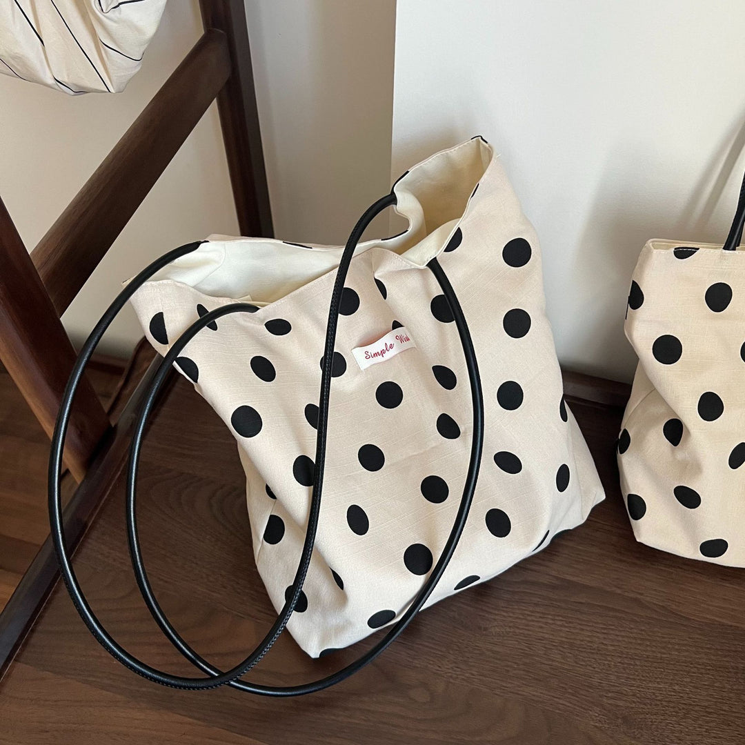Black Rice Polka Dot Cotton Linen Bag Handheld Shoulder N6F183