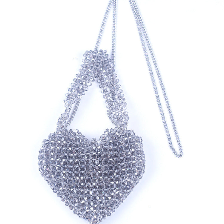 Hand Woven Acrylic Heart Silhouette Top Handle Bag S5P404