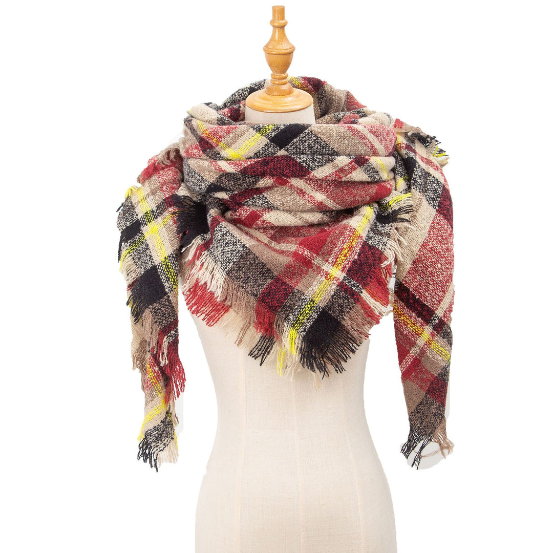 British Vintage Plaid Cashmere Feel Triangle Scarf N6K245