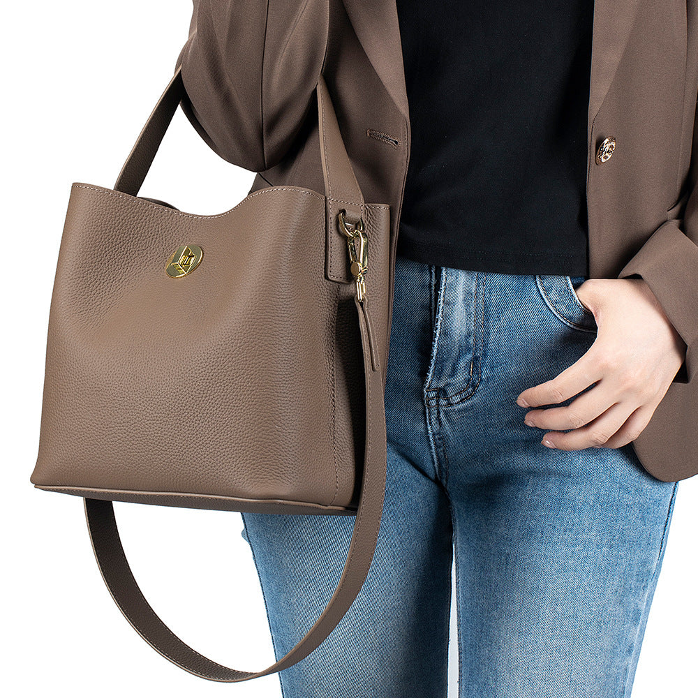 Women's Genuine Leather Bucket Shoulder Bag N6J165