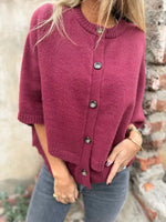 Load image into Gallery viewer, Cape Knit Cardigan Round Neck 3/4 Sleeve Ruffle Hem N6G284