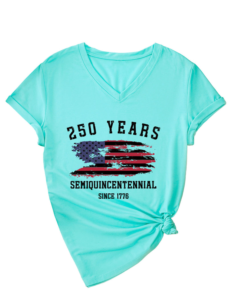 Trendy V-Neck Print T-Shirt Women N6E139