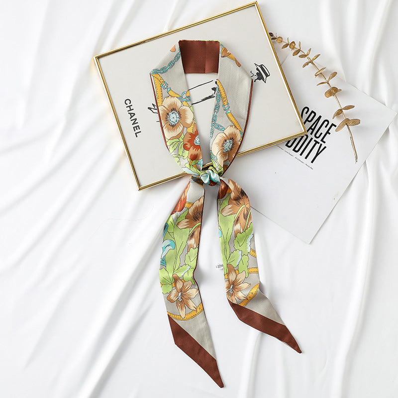 Faux Silk Printed Ribbon Scarf  M5A239