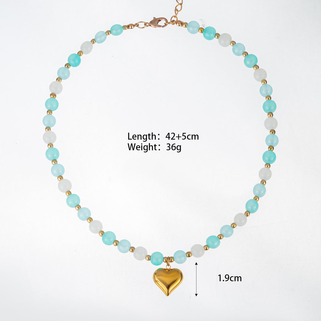 Heart Lucite Beaded Braided Necklace Stainless Steel  N6E120