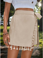 Load image into Gallery viewer, Bohemian Fringe Tie Up High Waist Shorts Women N6A105