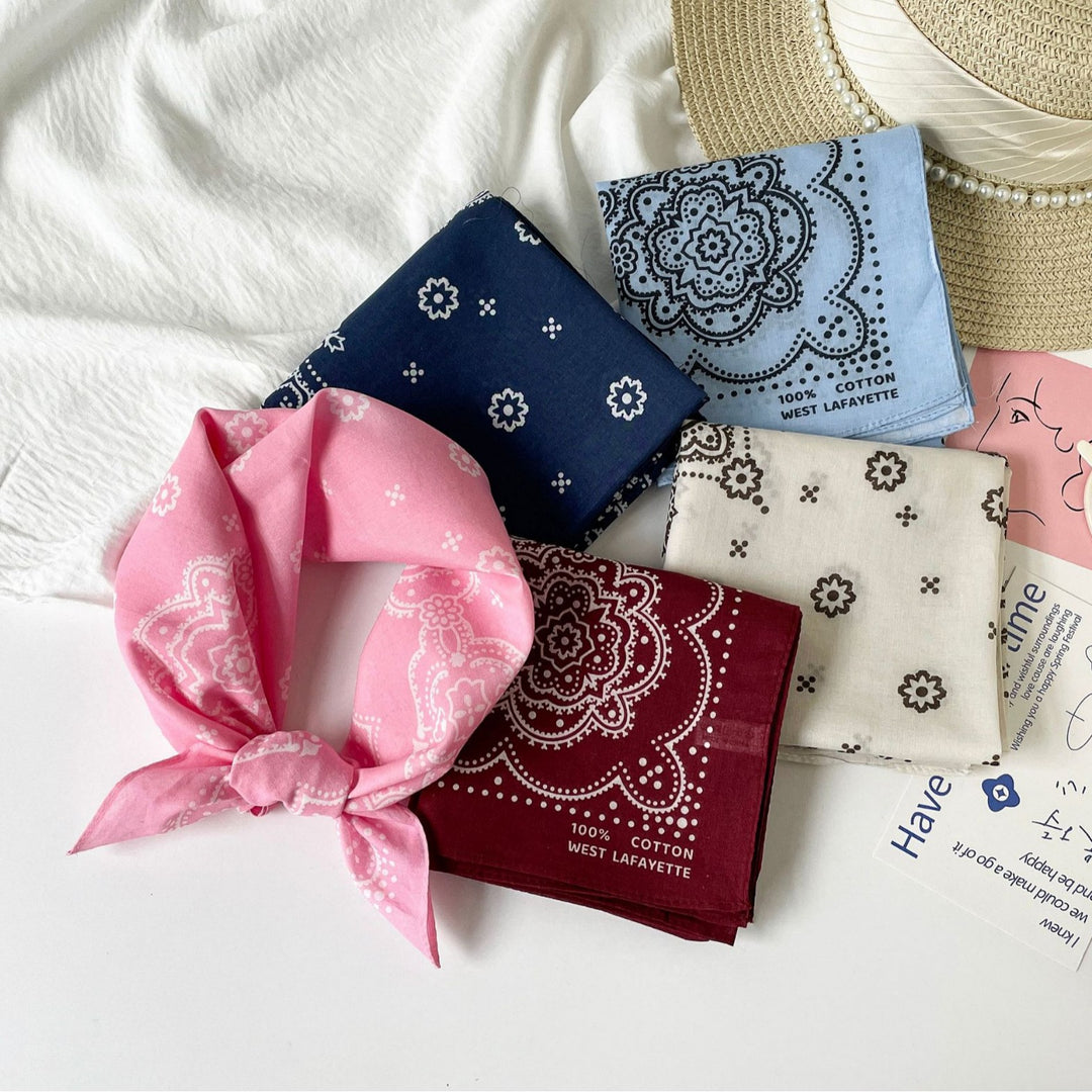 Cotton Paisley Print Small Square Scarf Neck Wrap N6H114