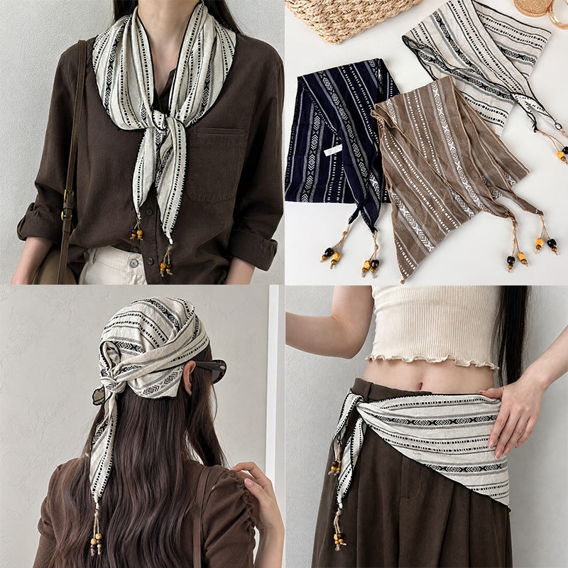 Womens Bohemian Geometric Plaid Triangle Scarf N6K271