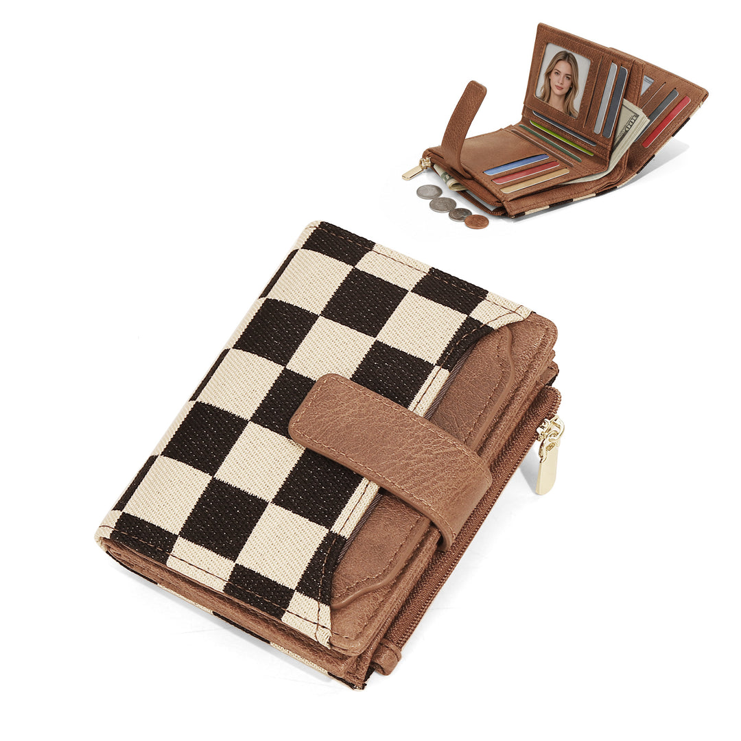 Grid Check Leopard Print Card Holder Wallet Purse N6G088