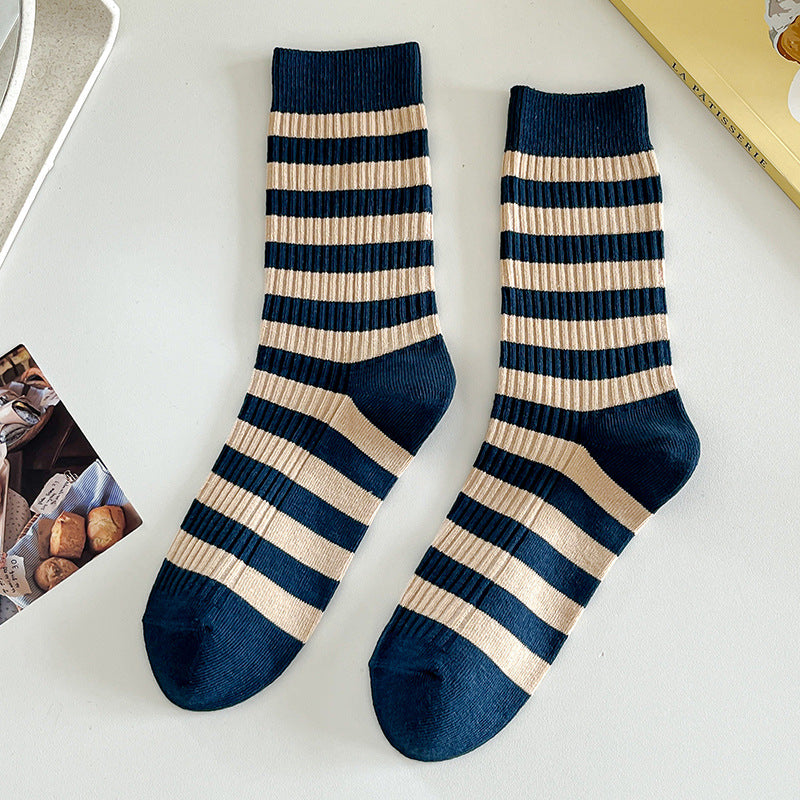 Color Block Striped Crew Socks Women One Size  N6H001