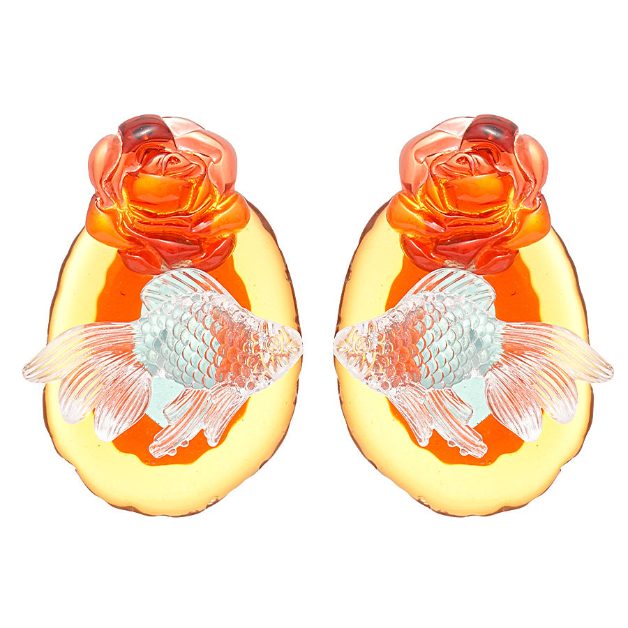 Vintage Resin Floral Studs Goldfish Motif Geometric S5P077