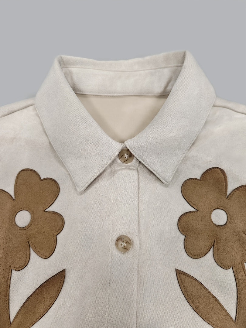 Vintage Floral Print Lapel Shacket Women Relaxed Fit N6G178