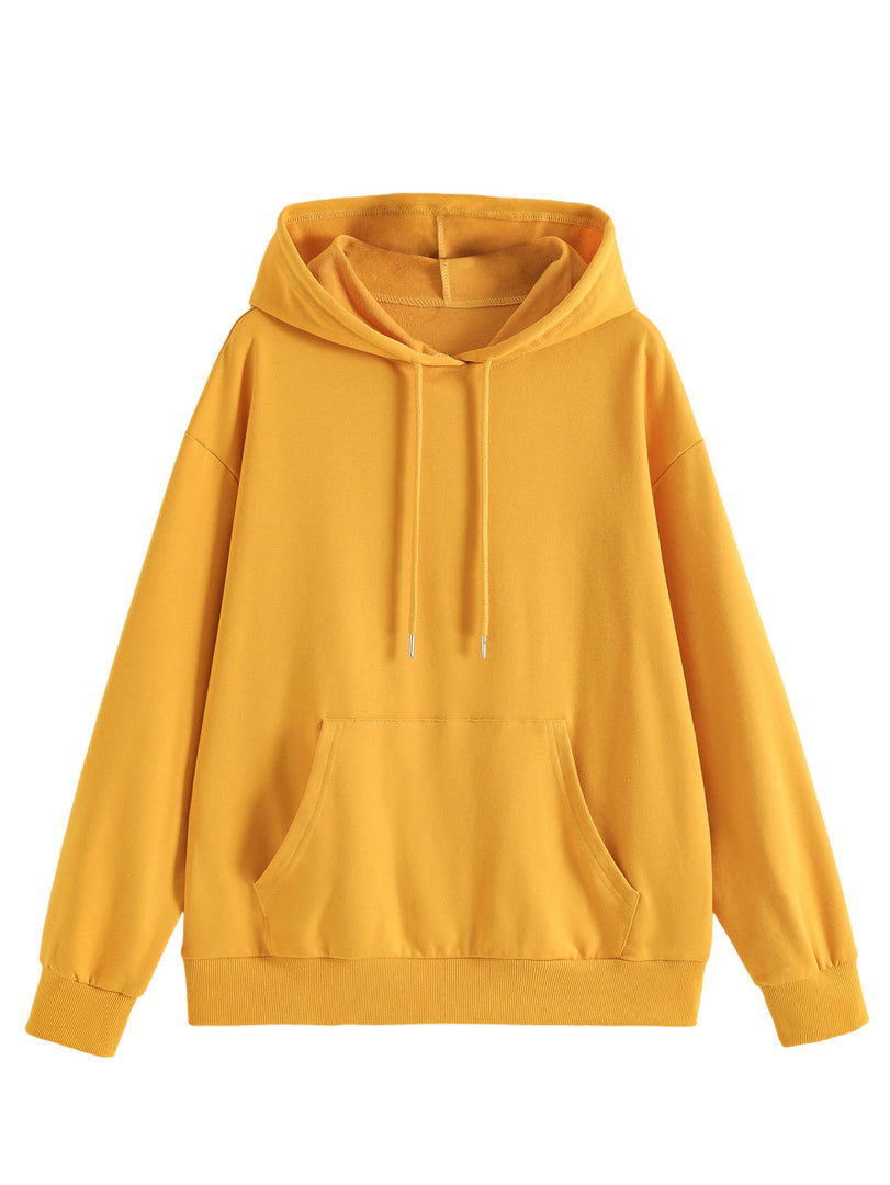 Solid Color Hoodie Women Cotton Loose Fit Long Sleeve N6H047