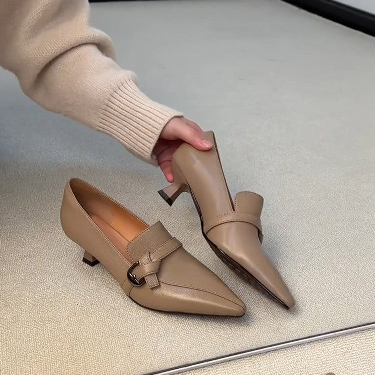 Pointed Toe Chunky Heel Loafers Women Slip-On Elegant N6G243