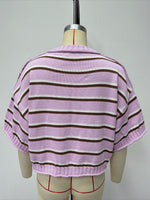 Load image into Gallery viewer, Short Sleeve Round Neck Striped Knit Pullover Women N6G189