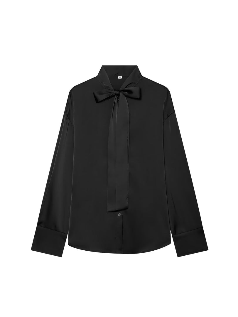 Bow Tie Scarf Loose Blouse Women Long Sleeve N6H124