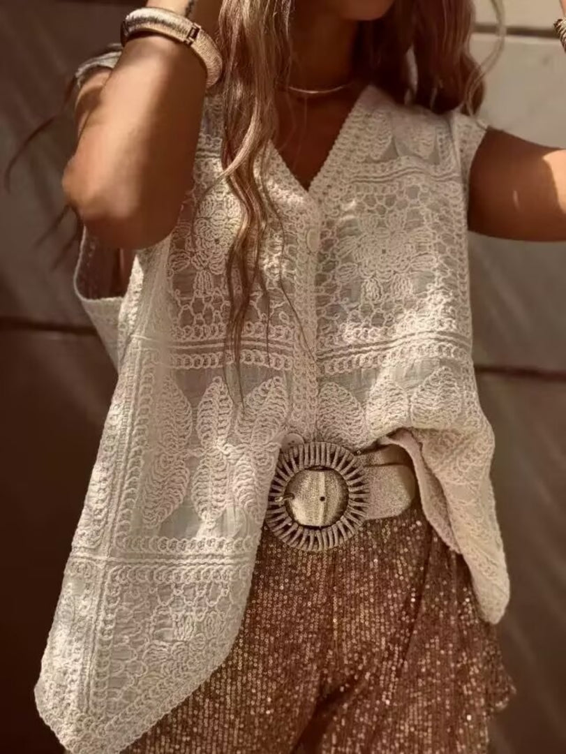 Crochet V Neck Vest Top Women N6F007