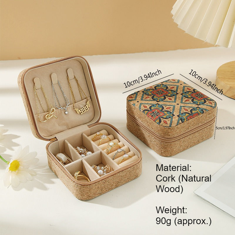 Travel Cork Jewelry Box with Mirror Organizer N6E091