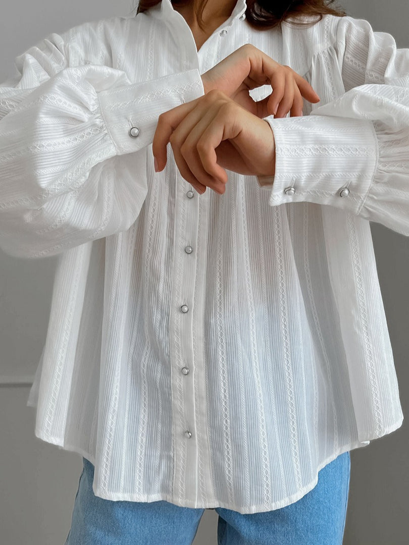 Simple Puff Sleeve Shirt Women N6C137