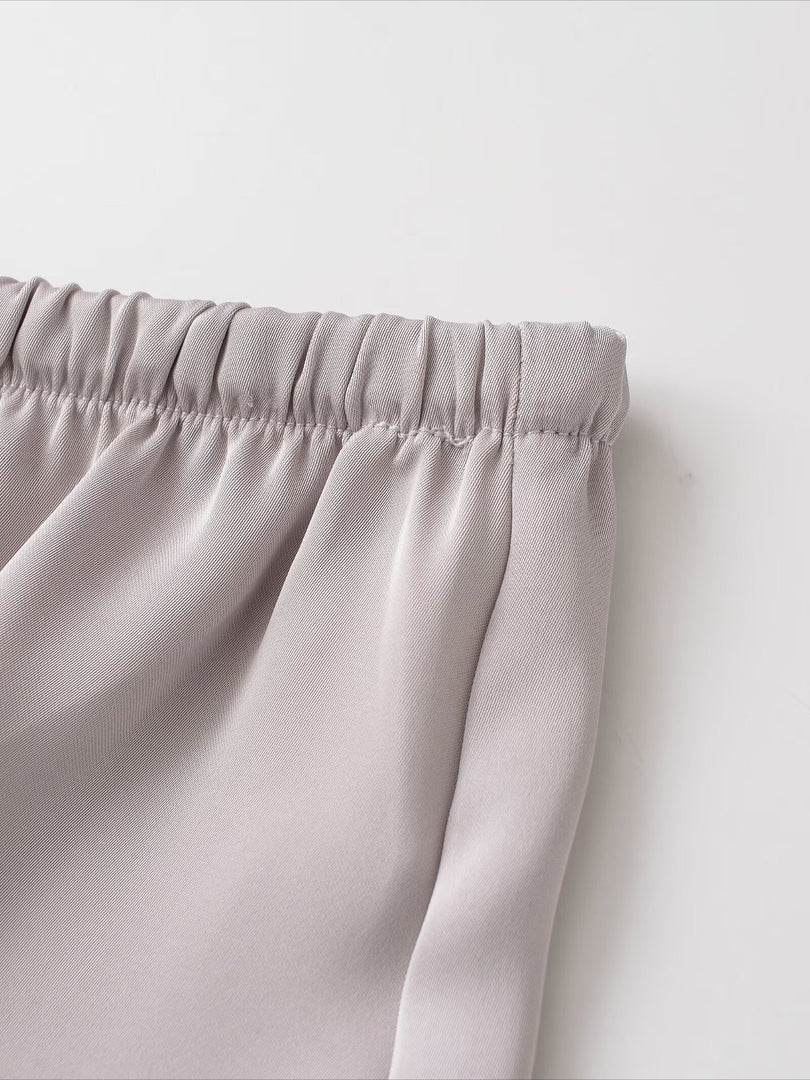 Lace Trim Satin Shorts Women Casual Midi N6F210