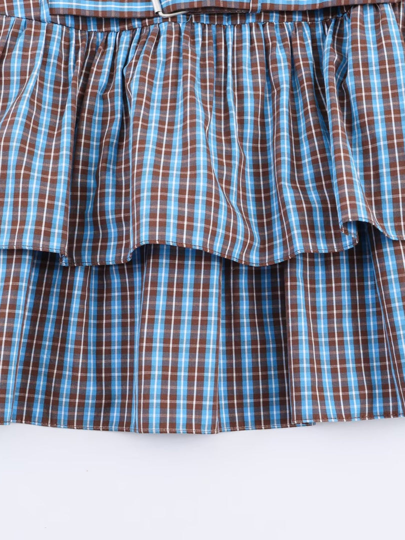 Layered Gingham Dress with Belt Women N6C115