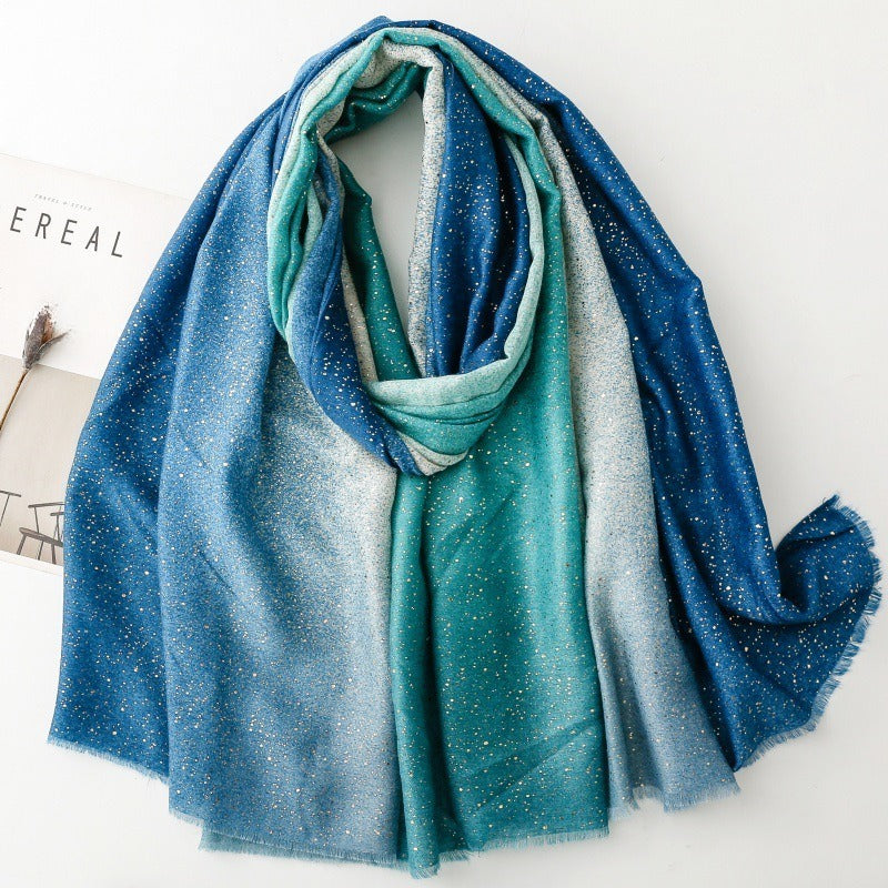 Cotton Linen Feel Gold Foil Gradient Scarf Shawl  N6H256