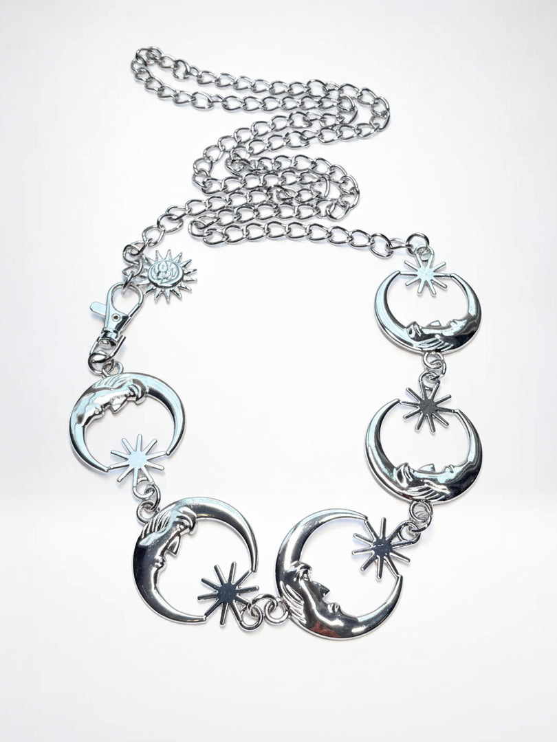 Star Moon Silver Metal Waist Chain Women N6C159