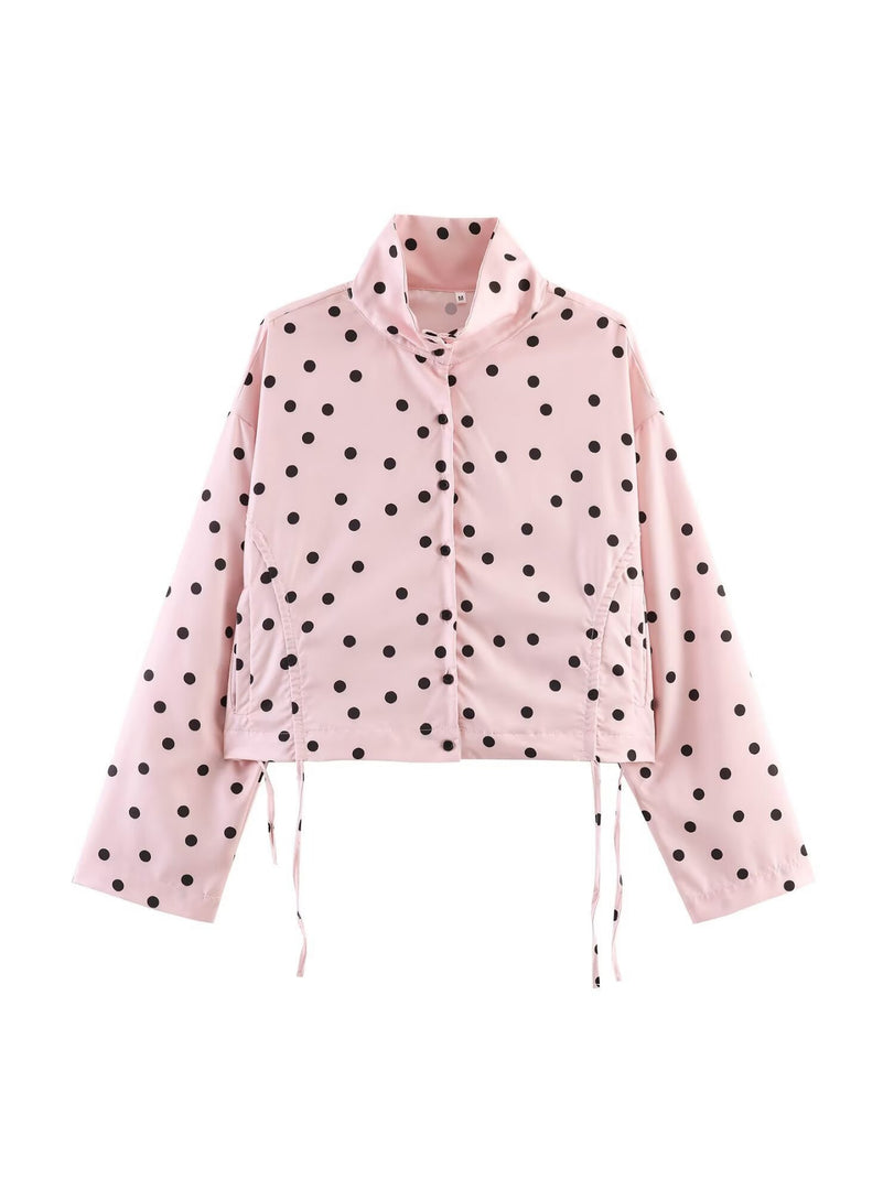 Polka Dot Balloon Jacket Shorts Set Women Casual N6F207