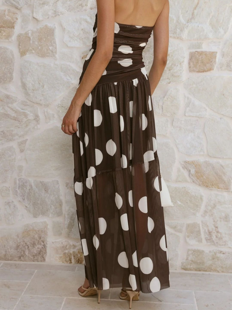 Polka Dot Mesh One-Shoulder Maxi Dress N6F028