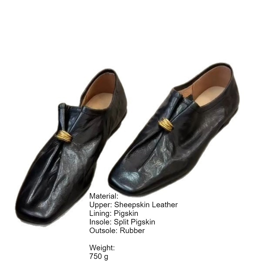 Vintage Square Toe Pleated Loafers Women Chunky Heel N6G241
