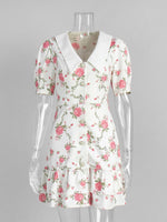 Load image into Gallery viewer, French V-neck Puff Sleeve Print Dress Women N6D072