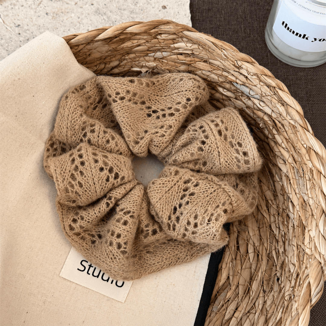 Womens Openwork Leaf Knit Scrunchie N6K025