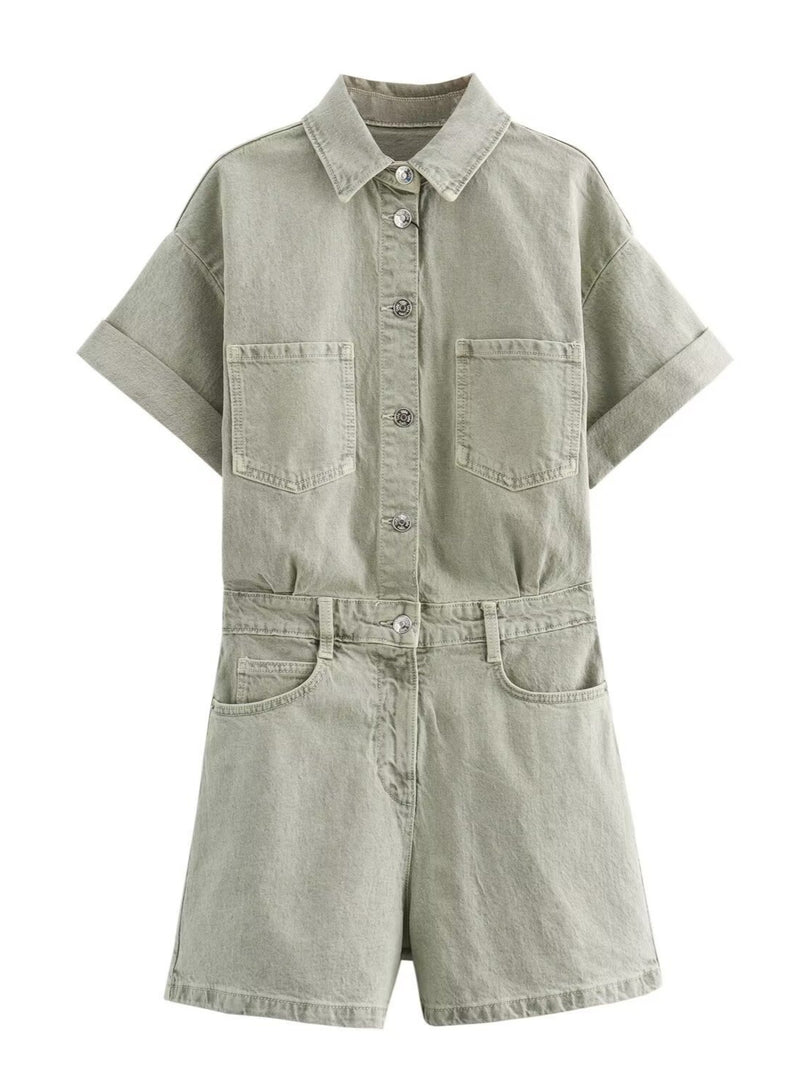 Pocket Detail Denim Short Jumpsuit N6F001