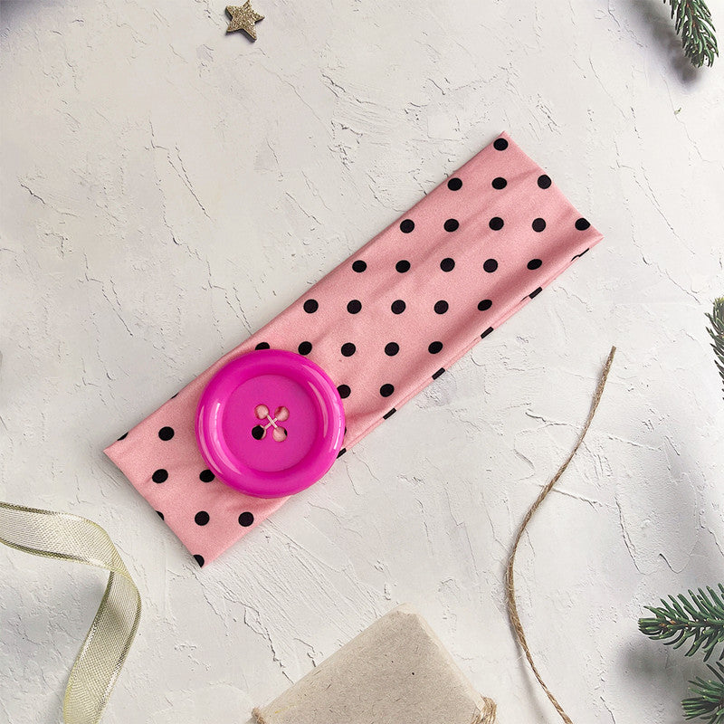 Polka Dot Button Headband Wide Elastic Sport Hairband N6F074