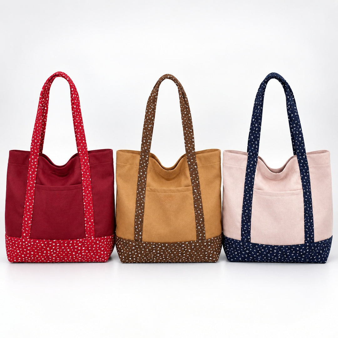 Women's Large Floral Color-Block Suede-Feel Tote Bag N6J210