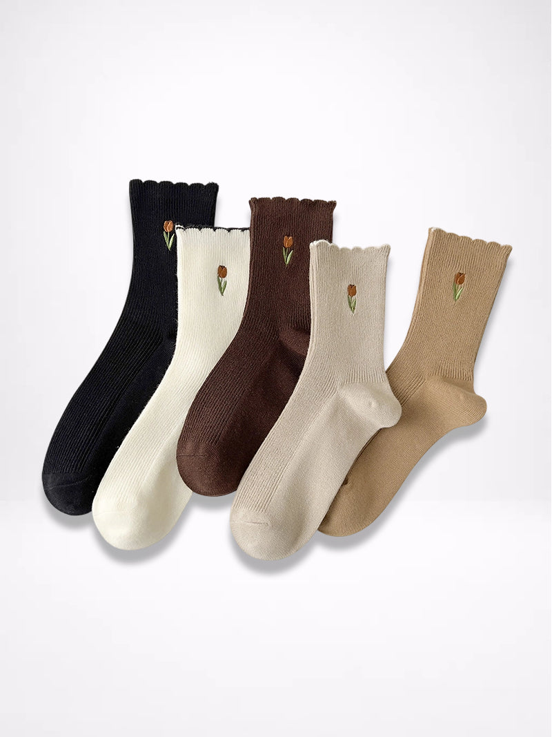 Lace Embroidery Cotton Mid-Calf Socks Women N6C154