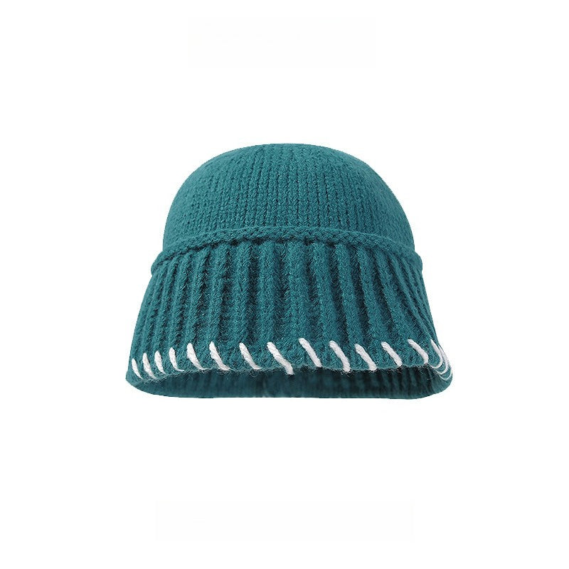 Lock-Stitch Bucket Hat Knit Fisherman Beanie Women N6H217