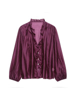 Load image into Gallery viewer, French Polka Dot V-Neck Ruffle Blouse Women N6F191