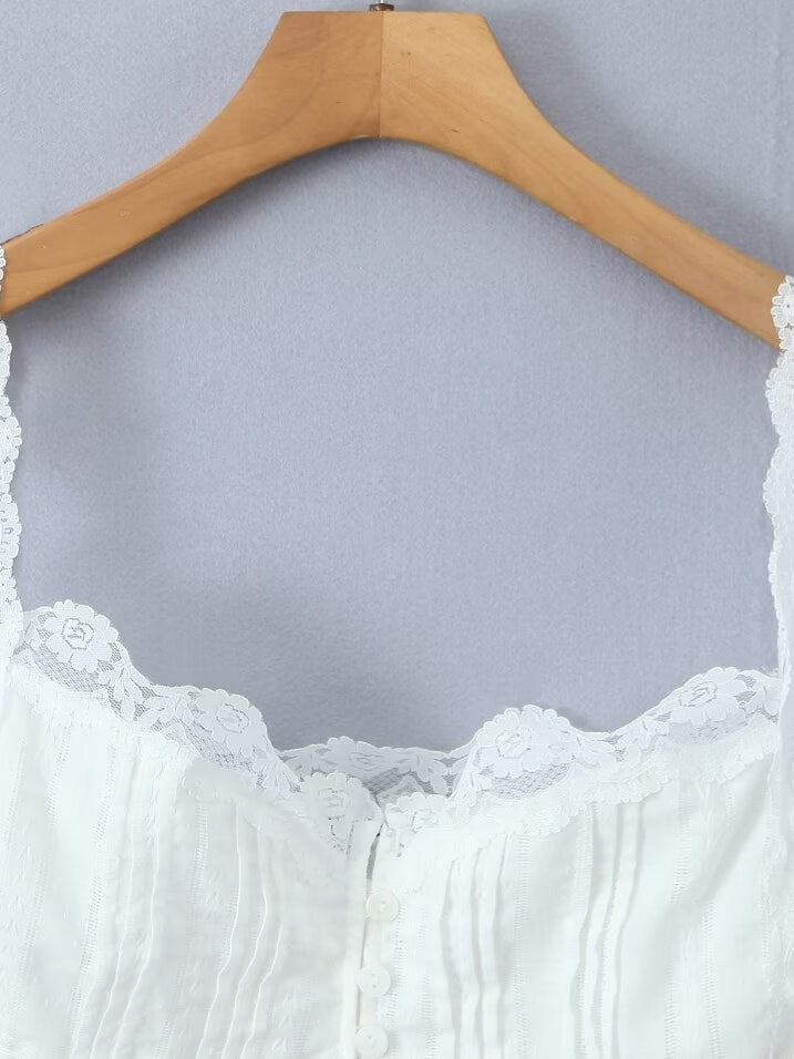 White Lace Trim Fitted Camisole Top N6F185