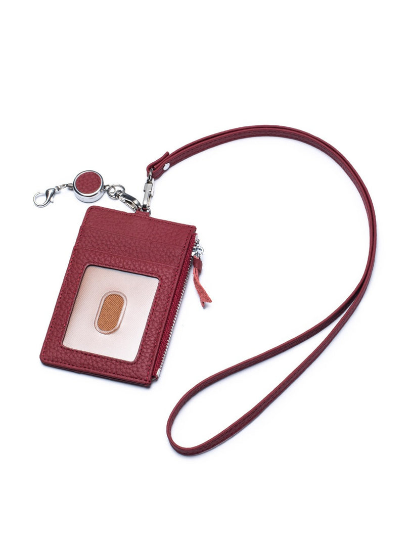 Genuine Leather Retractable Neck ID Card Holder N6D026