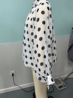 Load image into Gallery viewer, Polka Dot Tie Neck Semi-Sheer Blouse Women N6D212