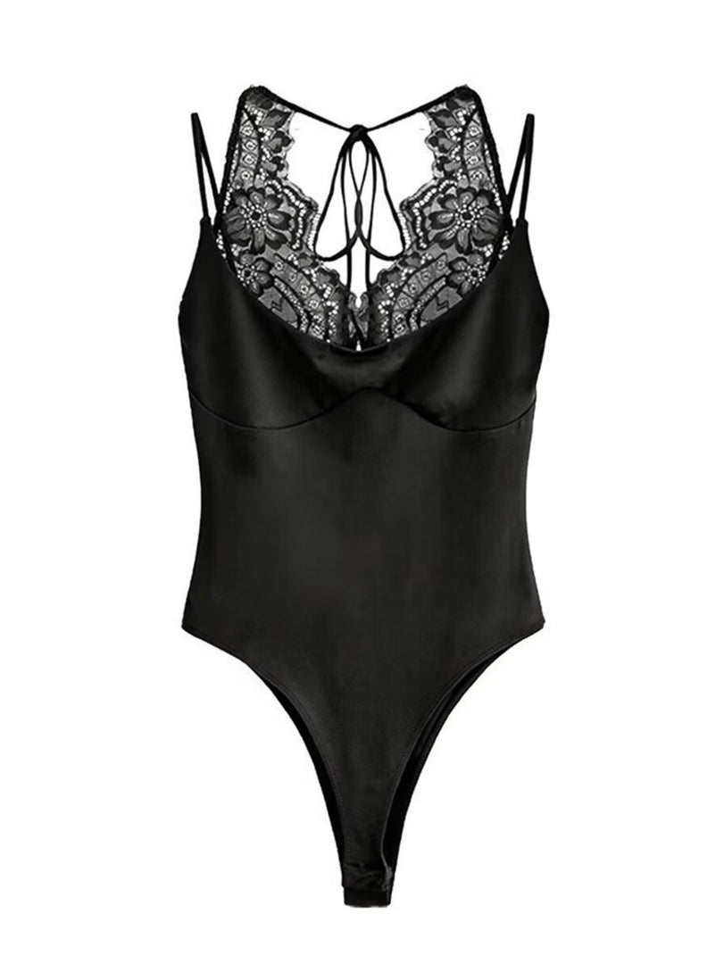 Lace Panel Halter Neck Bodysuit N6F015