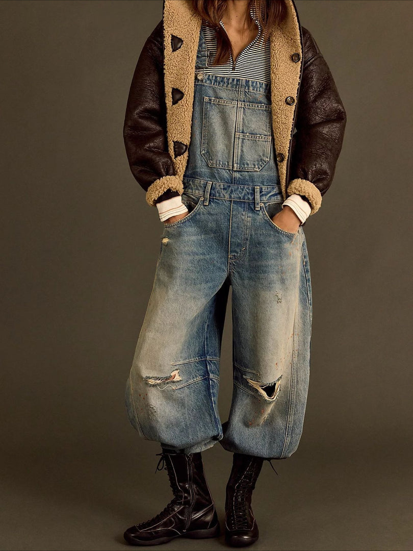Loose Fit Relaxed Denim Overalls Women N6D166