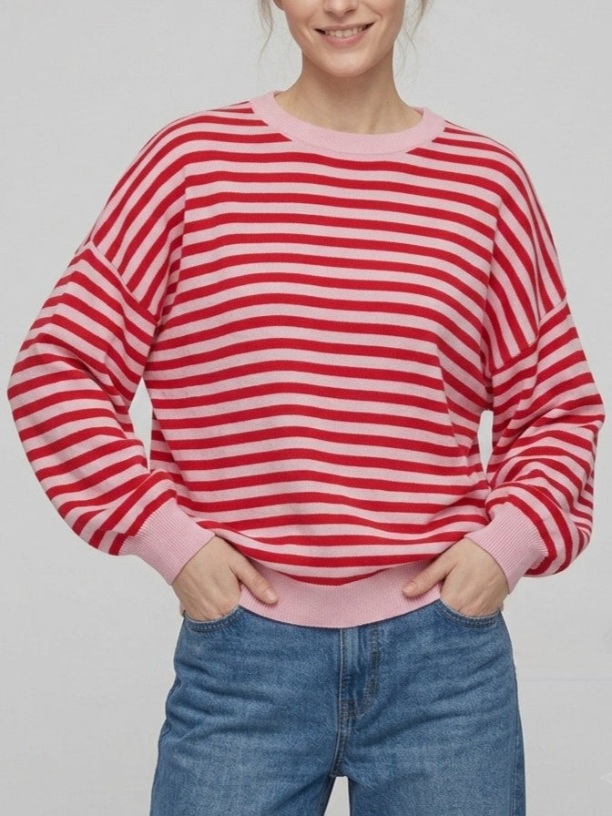 Backless Color Block Stripe Oversized Knit Pullover N6G185