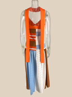 Load image into Gallery viewer, Orange Polka Dot Contrast Spliced Maxi Dress N6F248
