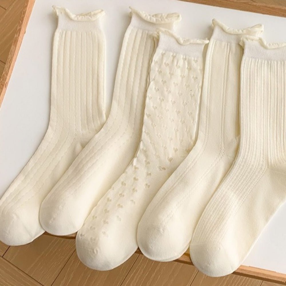 Thin Lace Hollow Mesh Mid-Calf Stack Socks Women N6H005