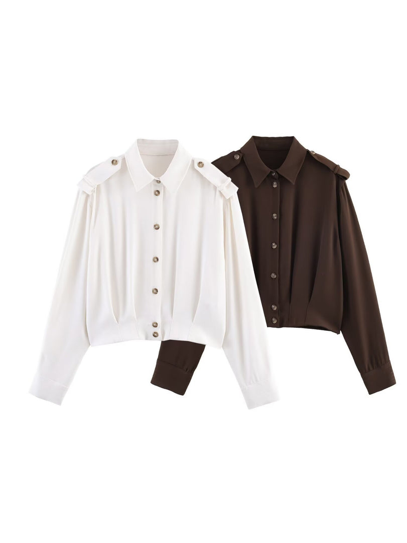 Crop Collar Shoulder Tab Shirt Women N6C114