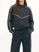 Load image into Gallery viewer, Colorblock Trim Stand Collar Jacket &amp; Pants Set Women N6H129