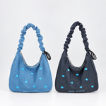 Load image into Gallery viewer, Women's Embroidered Denim Ruched Drawstring Tote Bag N6J191